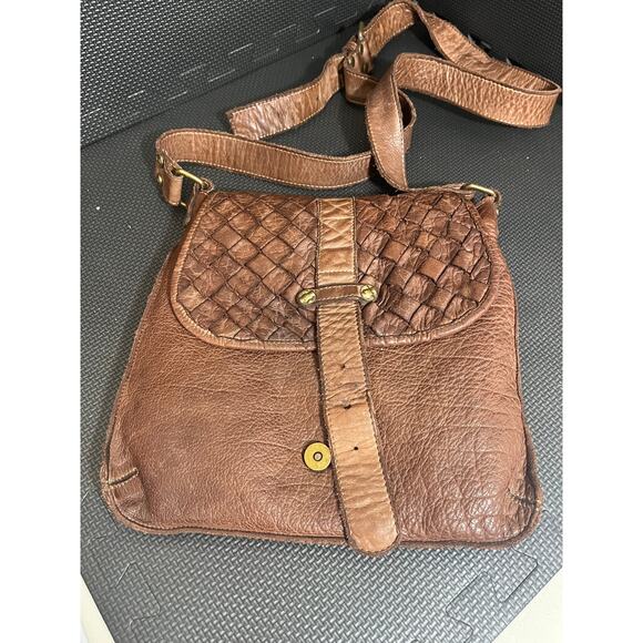 Civico 93 Taupe‎ Crossbody Basket Weave Genuine Leather Made In Italy BOHO - Picture 3 of 11